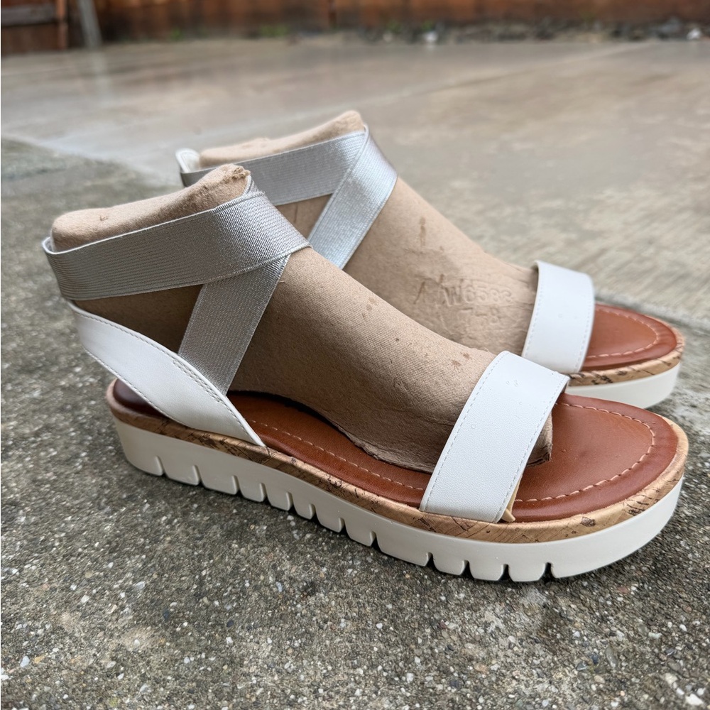 Unisa silver and white ankle straps and Tan Platform Sandals - Picture 7 of 7